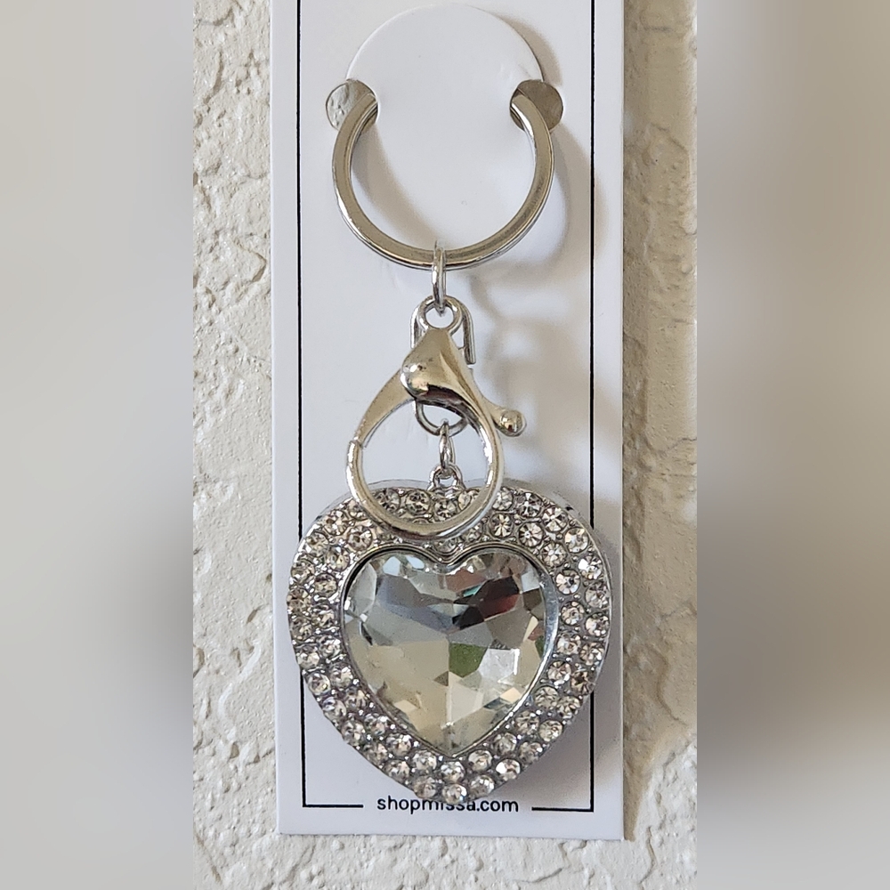 Crystal Heart Keychain with Silver Accents